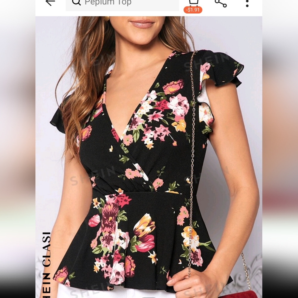 Floral Black Peplum Top
